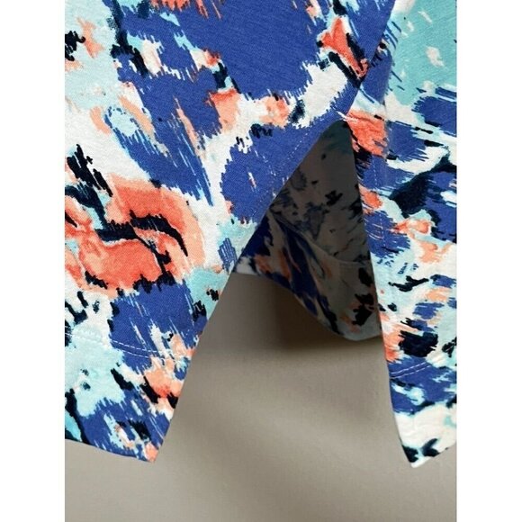 Chicos Top Women L Blue Tunic Floral Boho Western Office Coastal Classic Knit - Picture 7 of 12